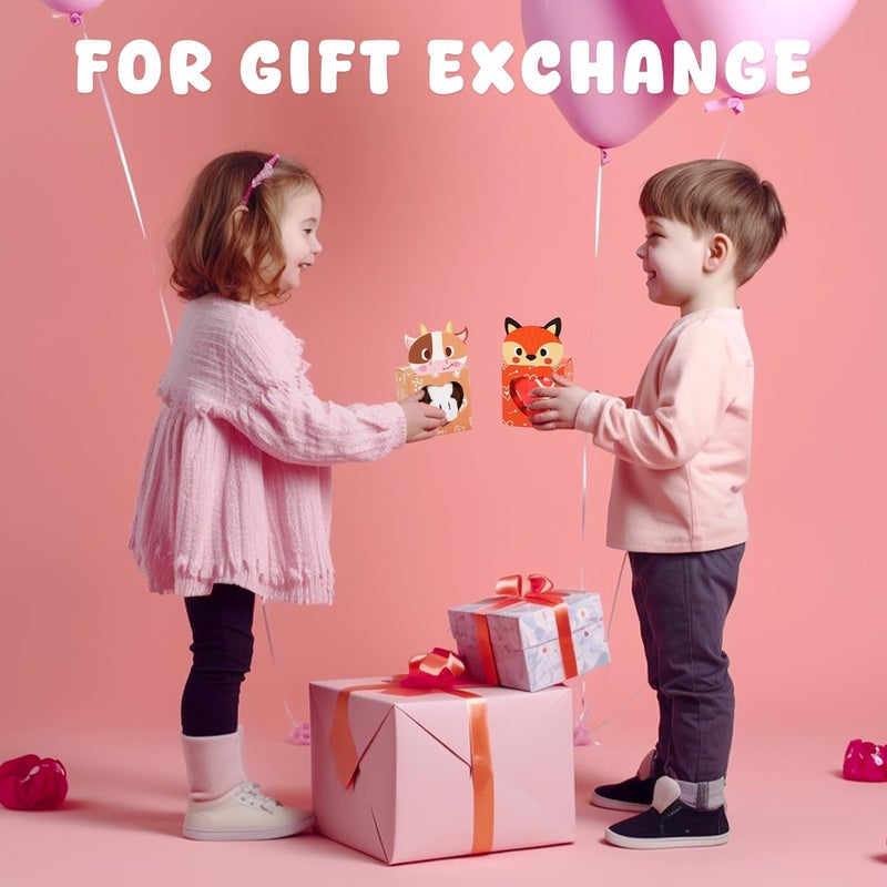 Sofier Valentines Day Gifts for Kids Classroom 24 Pack Card Boxes with Heart Window Mini Animal Toys Keychains Bulk for Boys Girls Classroom Exchange Party Favor School Teacher Student - Image 4